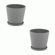 RATTATAN Pot rond Ø38cm en polypropylène avec fibre de verre, soucoupe assortie, léger, résistant, pour intérieur et extérieur LILIUM (2 pièces