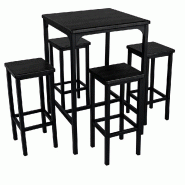 Yelloo - Mod. LONDON Ensemble table de bar rectangulaire (66 x 66 x H 110 cm) et 4 tabourets noirs - noir métal 0805698370912