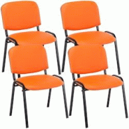 CLP Lot de 4 chaises visiteur empilables Ken en similicuir et piètement noir Orange - orange polyester 312996 CLP Lot de 4 chaises visiteur empilables Ken en similicuir et piètement noir Orange - orange polyester 312996