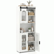 COSTWAY Armoire bain avec porte coulissante, bois, 60x30x150 cm - blanc Bois manufacturé VH35482IT