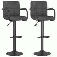 Décoshop26 - Lot de 2 tabourets de bar chaises hautes avec dossier et accoudoirs en tissu gris foncéet acier noir DEC029710 - gris 3000257516467