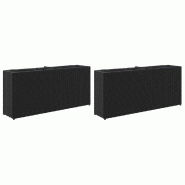 Helloshop26 - Lot de 2 jardinières décoratives 90 x 20 x 40 cm en résine tressée noir 02_0055520 - noir acier 3000239055243