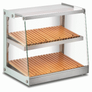 Vitrine snack neutre en acier et verre avec 2 étagères en bois. Eclairage LED. Dimensions (LxPxH) 98,9x45,7x51,6 cm. Modèle BRD100 - 4242