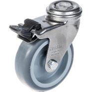 Roulette 75mm 3" en acier inoxydable caoutchouc gris, pivotante avec frein, 60kg Roulette 75mm 3" en acier inoxydable caoutchouc gris, pivotante avec frein, 60kg