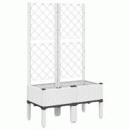 Helloshop26 - Jardinière bac lit surélevé plantes fleurs terrasse jardin avec treillis 80 x 40 x 142 cm PP blanc 02_0038309 - 3000214156279