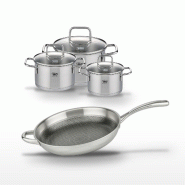 Lot de 3 Faitouts Elo Relief Evolution 14/16/20 cm et Poêle 32 cm - gris inox 3176239957563