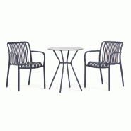 RATTATAN Set balcon avec table ronde en métal, 2 chaises en polypropylène avec accoudoirs empilables, gain de place pour jardin - Nathan+Simona/Avio