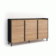 SKRAUT HOME Buffet salon et cuisine, 156x91x35 cm, 3 Portes, Design industriel, LED, Chêne et noir - beige Bois manufacturé 633_4