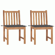 VidaXL Chaises De Jardin Lot De 2 Avec Coussins Bois De Teck Massif - gris 3062916