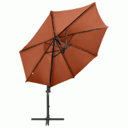 VidaXL Parasol de jardin en porte-à-faux avec mât et lumières LED Modèle Atlas Soleil Pro - rouge 312335