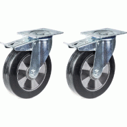 152mm 6" roulettes pivotantes en caoutchouc noir avec frein, capacité de charge de 660kg, jeu de 2 152mm 6" roulettes pivotantes en caoutchouc noir avec frein, capacité de charge de 660kg, jeu de 2