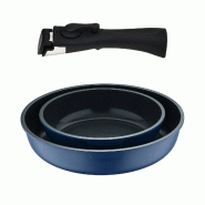 BERGNER Click&Cook - Jeu de 2 Poêles Ø22/Ø26 cm en Aluminium Coulé Bleu avec Manche Amovible - Q4963