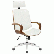 CLP Fauteuil de bureau Dayton en Similicuir Ajustable et pivotant Noyer / Blanc - blanc polyester 191091202 CLP Fauteuil de bureau Dayton en Similicuir Ajustable et pivotant Noyer / Blanc - blanc polyester 191091202