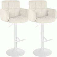 CLP Lot de 2 tabourets de bar Los Angeles velours Velours HBT: 93x60x56 cm Crème Blanc - beige textile 327366