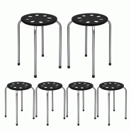 COSTWAY Ensemble de 6 tabourets empilables, tabourets métalliques empilables, tabourets de salle à manger, tabourets pour la maison - noir métal TI