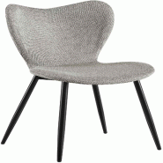 Décoshop26 - Chaise de salle à manger x1 dossier forme arrondie en papillon en tissu gris cadre à quatre pieds en métal noir 10_0007578 - gris mé