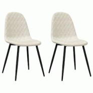Décoshop26 - Set de 2 chaises de salle à manger coutures en losange en tissu velours blanc crème DEC025509 - blanc 3000255288861 Décoshop26 - Set de 2 chaises de salle à manger coutures en losange en tissu velours blanc crème DEC025509 - blanc 3000255288861