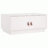 Décoshop26 - Table basse avec compartiment avec porte design moderne et contemporaine 80 x 50 x 35 cm bois massif de pin blanc DEC037950 - blanc Bois