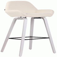Décoshop26 - Tabouret de bar chaise haute x 1 avec repose-pieds design moderne en tissu crème pied en bois couleur blanc 10_0005287 - blanc 30002525