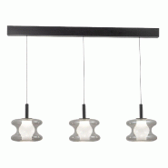 Fabas Luce Suspension Led Frua 3 X 7 W 2550 Lm, Intensité Variable, Verre Borosilicate Et Métal - Gris Clair Transparent, Ip20, Classe 1, Ø 180 Mm