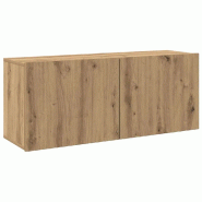 Helloshop26 - Meuble TV mural pratique rangement design moderne 100 x 30 x 41 cm en bois d'ingénierie chêne artisanal 02_0051171 - Bois massif 30002
