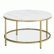 Helloshop26 - Table basse table de salon table canapé apéro façon marbre 80 x 46 cm support en verre trempé facile à assembler pour 12_0007493 -