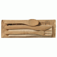 Kit couverts 4 en 1 (couteau,fourchette,cuillère,serviette)bambou 18cm par 20