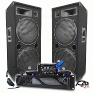 Pack Sono DJ BM SONIC Ampli 4000W, Paire d'Enceintes Passives LSC215 2x2000W, Table de Mix, Casque, Câbles, Micro+Clé 32G - 3666638036124