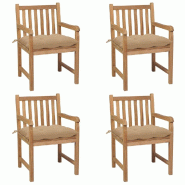 VidaXL Chaises De Jardin Lot De 4 Et Coussins Beige Bois Teck Solide - beige 3073022