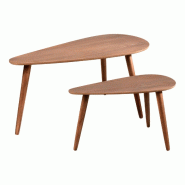 WellHome - Ensemble de 2 tables d’appoint en forme de goutte couleur noyer foncé - marron WH15639