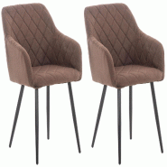 Décoshop26 - Lot de 2 chaises de salle à manger design retro coutures décoratives en losanges assise en tissu marron 10_0001564 - marron 3000250545600