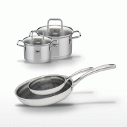 Lot de 2 Poêles 24/28cm et 2 Faitouts 16/20cm Elo Relief Evolution - gris inox 3176239957075