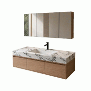 Meuble de Salle de Bain avec Vasque en Pierre Frittée, Meuble Sous-Vasque Suspendu 140×55 cm【YBTC336JG-140】 - 0784931050258