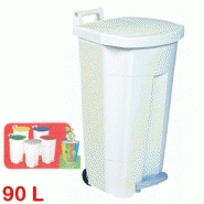 Poubelle mobile à pédale 90 litres Corps blanc / Couvercle blanc Poubelle mobile à pédale 90 litres Corps blanc / Couvercle blanc