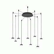 Suspension LED à 9 lumières en aluminium et métal noir mat, design circulaire moderne, 45 W, 3000 K, haute efficacité lumineuse - Perenz - noir 81