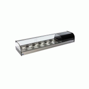 Presentoir réfrigérée pour tapas avec vitre curbe, 6x GN 1/3 h 40 mm 1566x410x250 mm - VIRTUS - 0645760350073 Presentoir réfrigérée pour tapas avec vitre curbe, 6x GN 1/3 h 40 mm 1566x410x250 mm - VIRTUS - 0645760350073