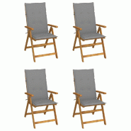 VidaXL Chaises Inclinables De Jardin Lot De 4 Et Coussins Bois Acacia - gris 3065348