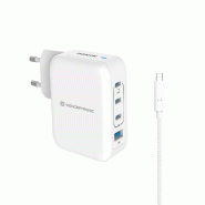 Chargeur USB-PD GaN 100W à 4 ports Conceptronic avec câble de charge USB-C, USB-C x 3, USB-A x 1, QC 3.0, PPS, intérieur, AC, 20 V, 1,5 m, blanc -