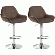 CLP Ensemble de 2 tabourets de bar Braga en velours Marron/Métal chromé - marron textile 323648