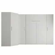 COMPOSITION ARMOIRE LIT ESCAMOTABLE ANGLE LUTECIA BLANC MAT 350 X 100 CM COUCHAGE 140*190 CM