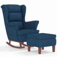 Décoshop26 - Fauteuil à bascule d'allaitement rembourré relax pour salon avec pieds en bois et repose-pieds en velours bleu DEC028750 - bleu Bois m