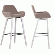Décoshop26 - Lot de 2 tabourets de bar en tissu taupe pieds en bois de chêne blanc design original robuste et confortable 10_0000414 - blanc 3000776 Décoshop26 - Lot de 2 tabourets de bar en tissu taupe pieds en bois de chêne blanc design original robuste et confortable 10_0000414 - blanc 3000776