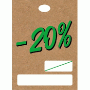 Etiquettes à trou -20% avec prix barré kraft lisse / vert 55x40mm - par 250