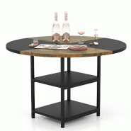 Helloshop26 - Table à manger ronde 119 cm pour 4-6 personnes avec rangement 2 étagères design rustique en MDF noir et marron 20_0018199 - noir mét