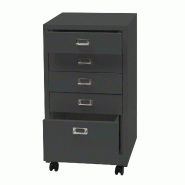 Mendler Caisson à roulettes HWC-L49, armoire à tiroirs Armoire à dossiers en acier, métal 75x40x41cm 5 tiroirs ~ gris foncé - gris métal 99456