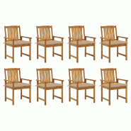 VidaXL Chaises De Jardin Avec Coussins Lot De 8 Bois D Acacia Solide - beige 3078196