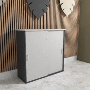 Armoire mi-haute à portes coulissantes - Mobel Linea - 100, Gris aluminium, Gris anthracite_0
