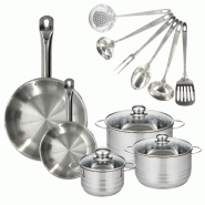 Batterie de cuisine avec 2 poêles 20/28 cm et 3 faitouts 20/24 cm avec 6 ustensiles de cuisine Fackelmann Etherna Brillant Oxford - gris inox 3176239_0