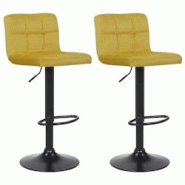 Décoshop26 - Lot de 2 tabourets de bar en velours jaune coutures décoratives piètement métal noir 10_0004148 - jaune 3000251955484 Décoshop26 - Lot de 2 tabourets de bar en velours jaune coutures décoratives piètement métal noir 10_0004148 - jaune 3000251955484