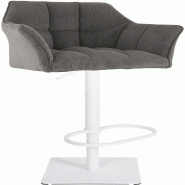Décoshop26 - Tabouret de bar x1 réglable en velours côtelé taupe assise enveloppante capitonnée avec base carrée en métal blanc 10_0006304 - bl